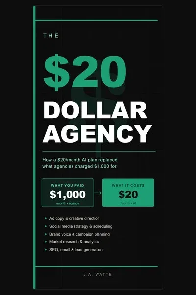 $20 Dollar Agency book cover — teal with megaphone icon