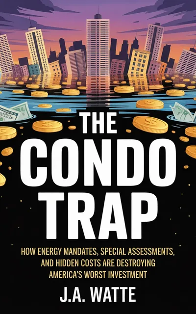 Condo Trap book cover — blue gradient with building icon