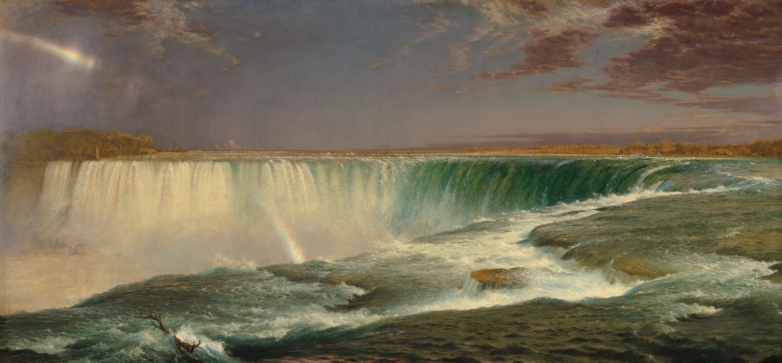 Frederic Edwin Church's Niagara shows water rushing toward the falls beneath a pale sky.